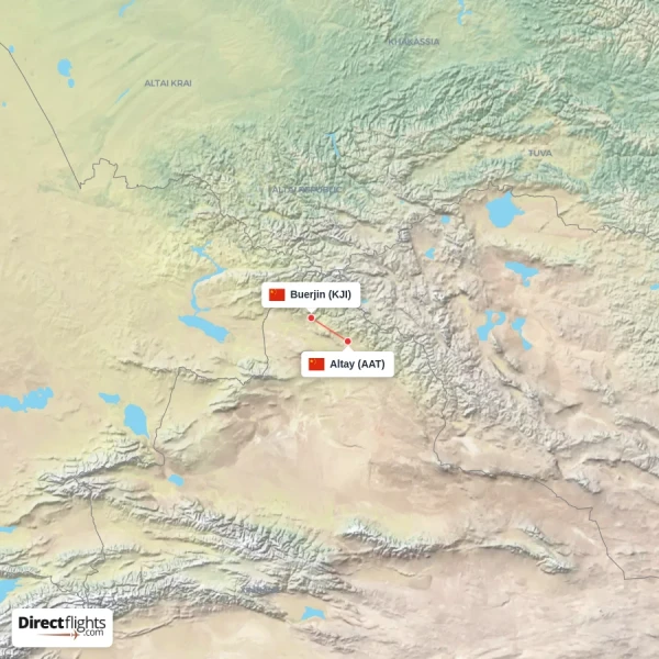 Buerjin - Altay direct flight map