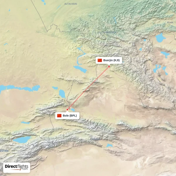 Buerjin - Bole direct flight map