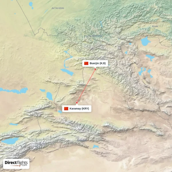 Buerjin - Karamay direct flight map