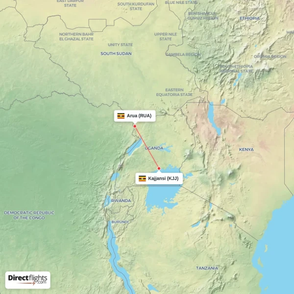 Kajjansi - Arua direct flight map