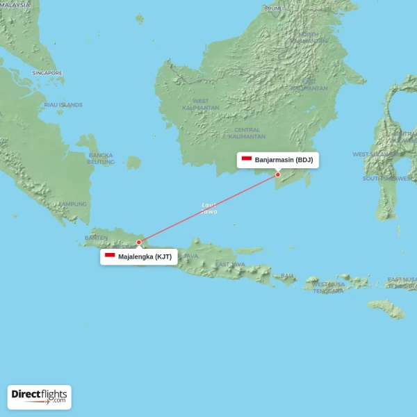 Majalengka - Banjarmasin direct flight map