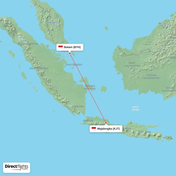 Majalengka - Batam direct flight map