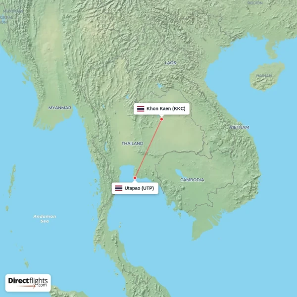 Khon Kaen - Utapao direct flight map
