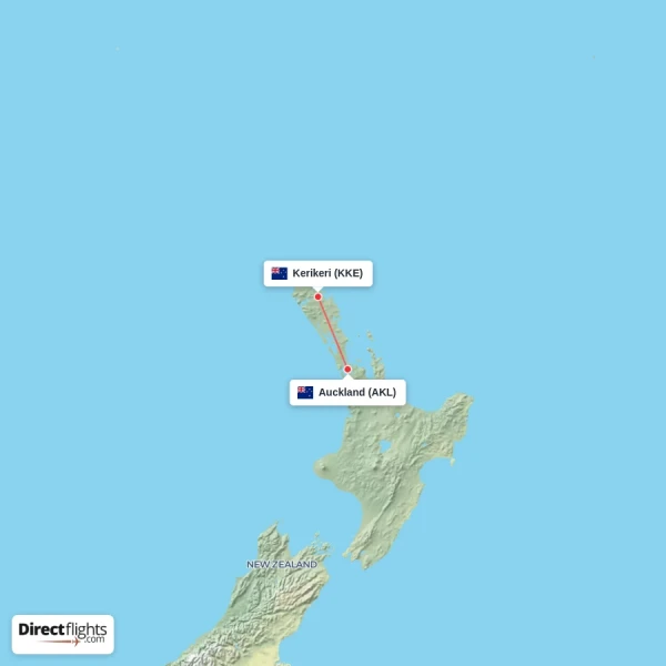 Kerikeri - Auckland direct flight map