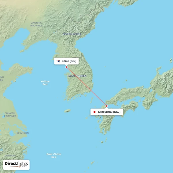 Kitakyushu - Seoul direct flight map