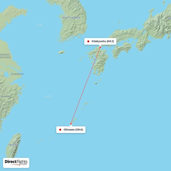 Kitakyushu - Okinawa direct flight map