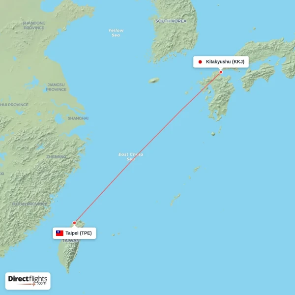 Kitakyushu - Taipei direct flight map