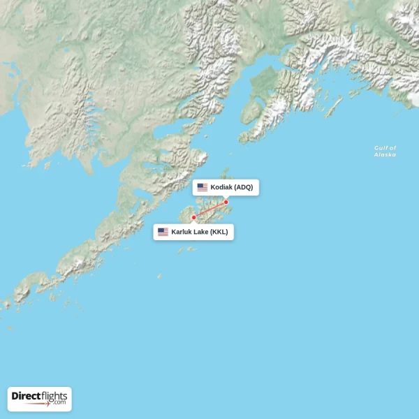 Karluk Lake - Kodiak direct flight map