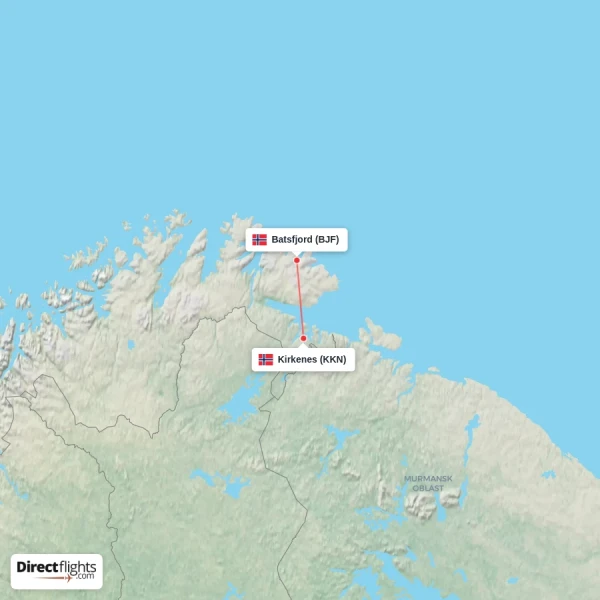 Kirkenes - Batsfjord direct flight map