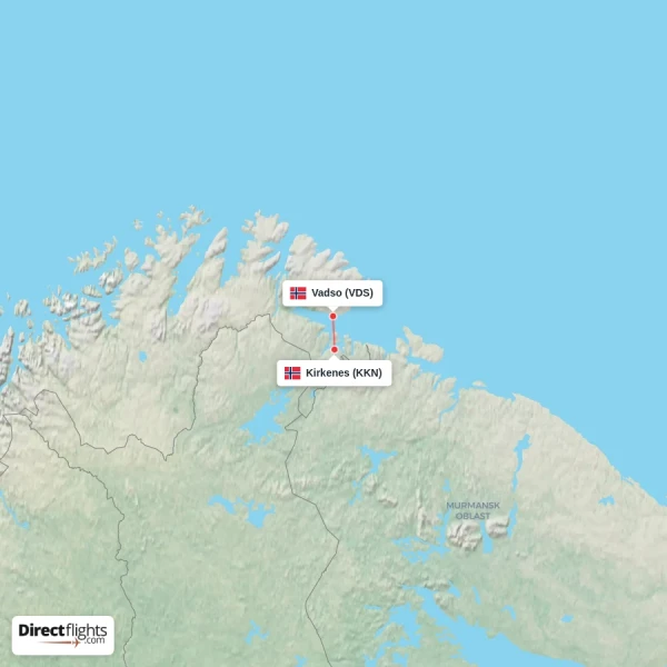 Kirkenes - Vadso direct flight map