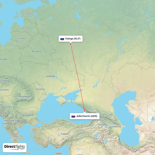Kaluga - Adler/Sochi direct flight map