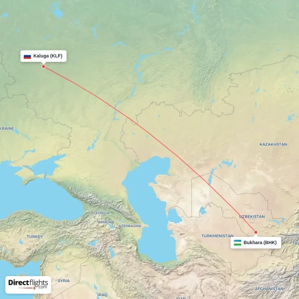 Kaluga - Bukhara direct flight map