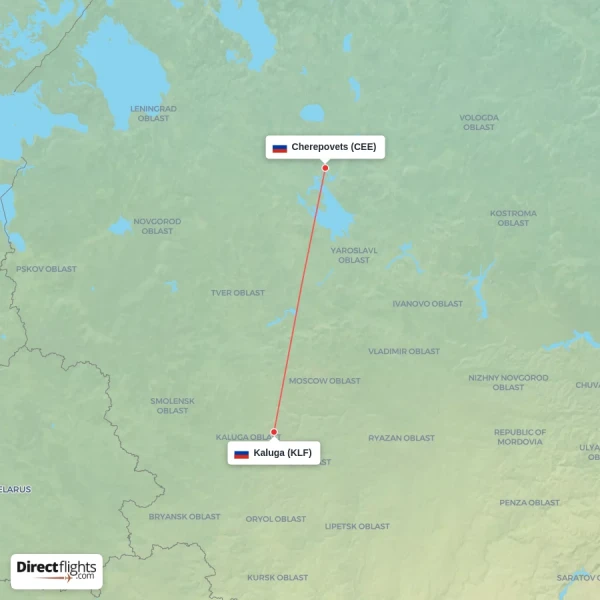 Kaluga - Cherepovets direct flight map