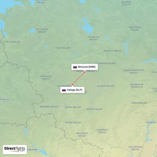 Kaluga - Moscow direct flight map