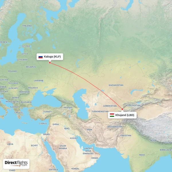 Kaluga - Khujand direct flight map