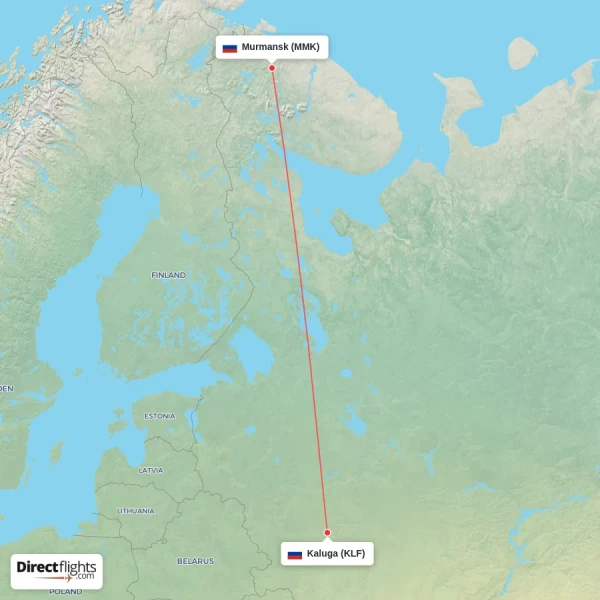 Kaluga - Murmansk direct flight map