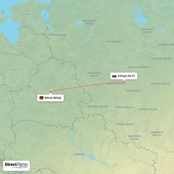 Kaluga - Minsk direct flight map