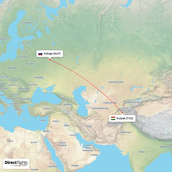 Kaluga - Kulyab direct flight map