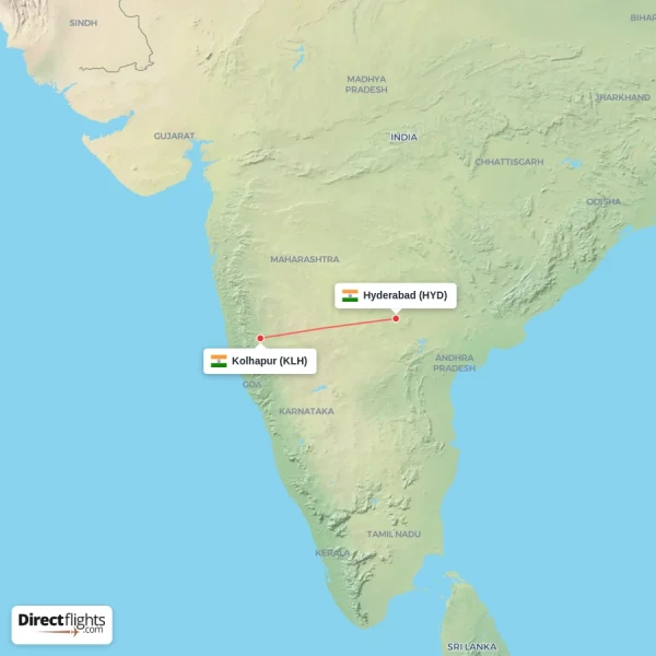 Kolhapur - Hyderabad direct flight map
