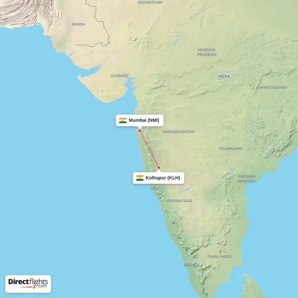 Kolhapur - Mumbai direct flight map
