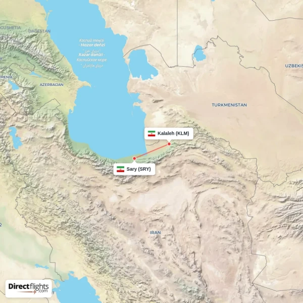 Kalaleh - Sary direct flight map