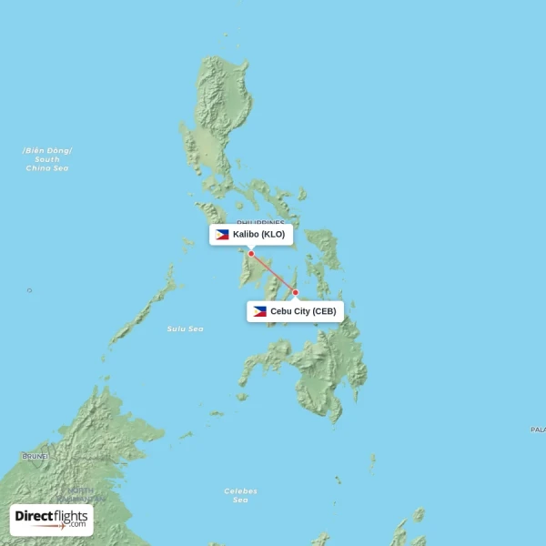 Kalibo - Cebu City direct flight map
