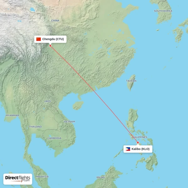 Kalibo - Chengdu direct flight map