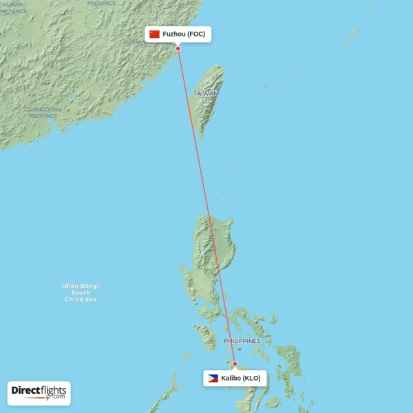 Kalibo - Fuzhou direct flight map
