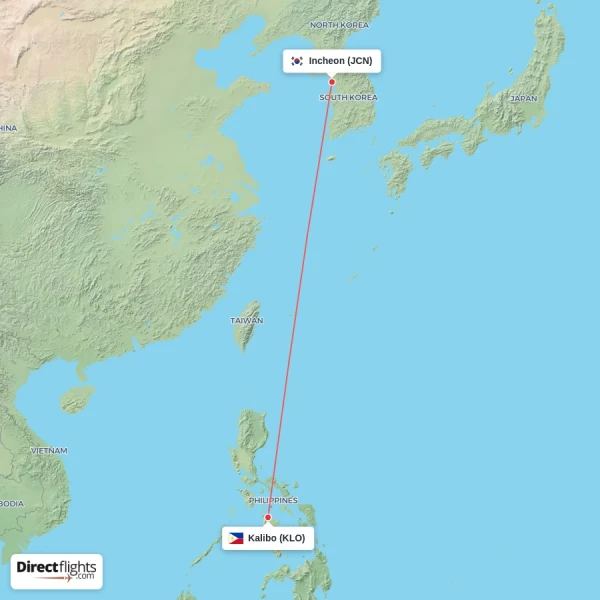 Kalibo - Incheon direct flight map