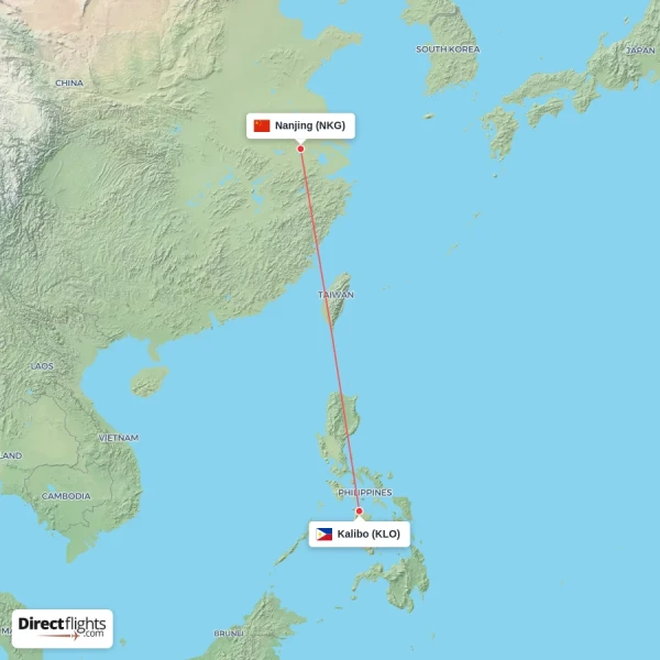Kalibo - Nanjing direct flight map