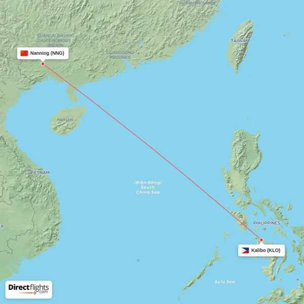 Kalibo - Nanning direct flight map
