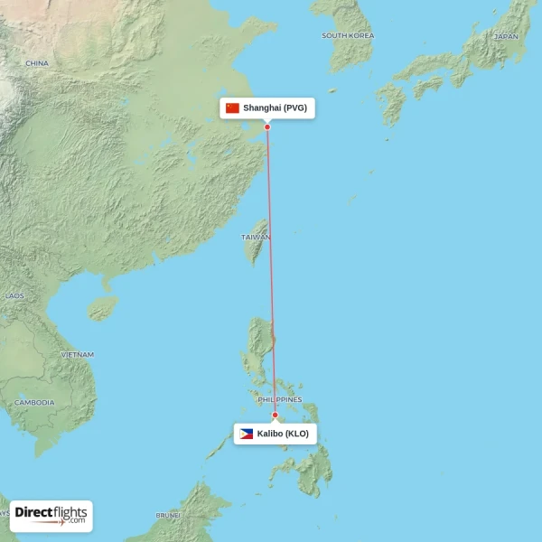 Kalibo - Shanghai direct flight map