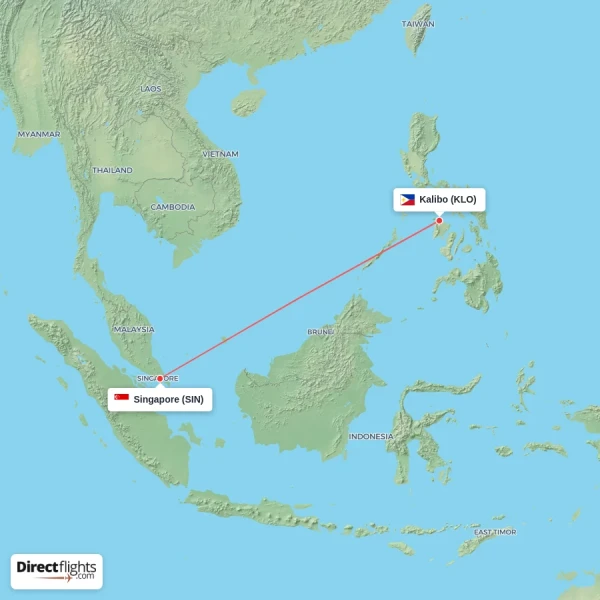 Kalibo - Singapore direct flight map