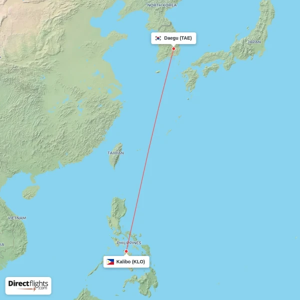 Kalibo - Daegu direct flight map