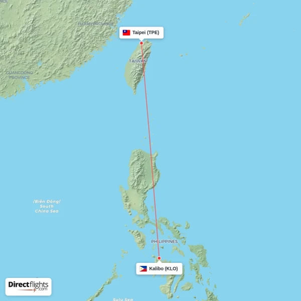 Kalibo - Taipei direct flight map