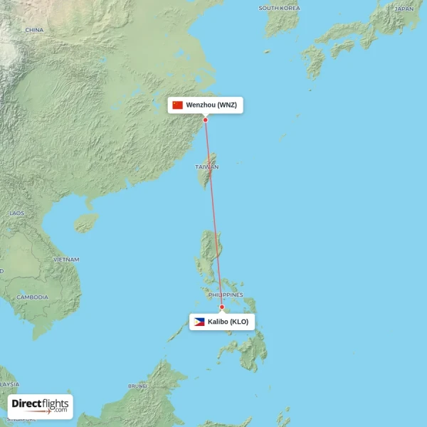 Kalibo - Wenzhou direct flight map