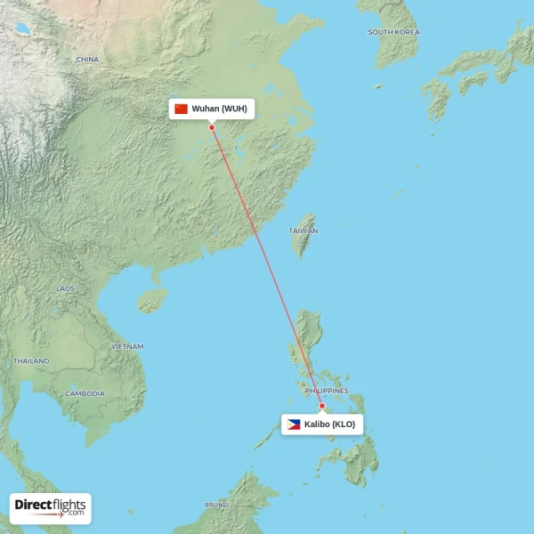 Kalibo - Wuhan direct flight map