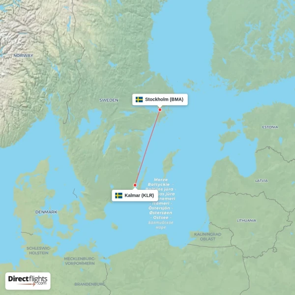 Kalmar - Stockholm direct flight map