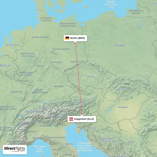 Klagenfurt - Berlin direct flight map
