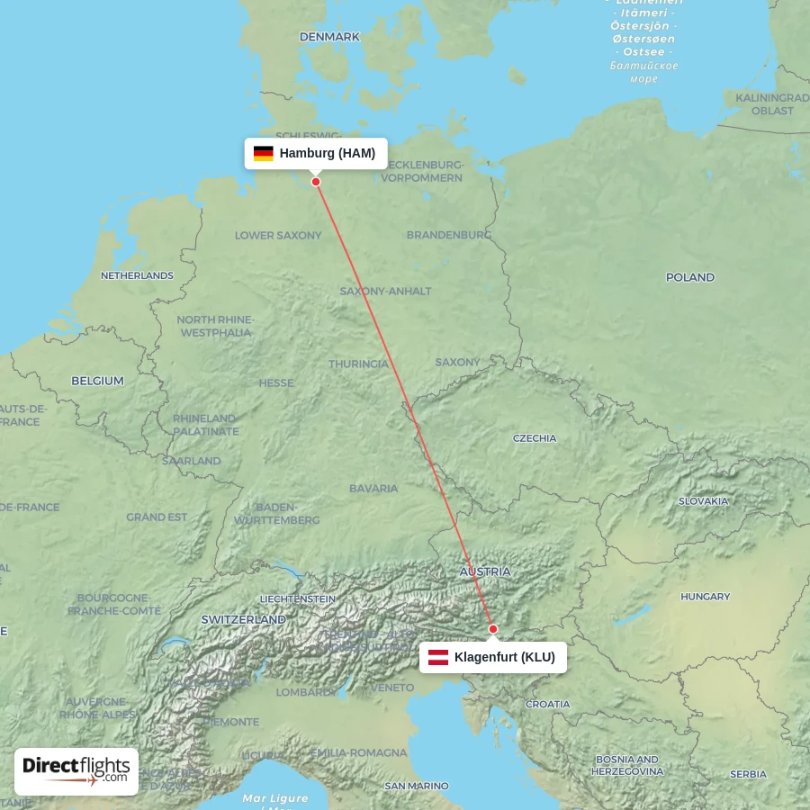 KLU - HAM route map