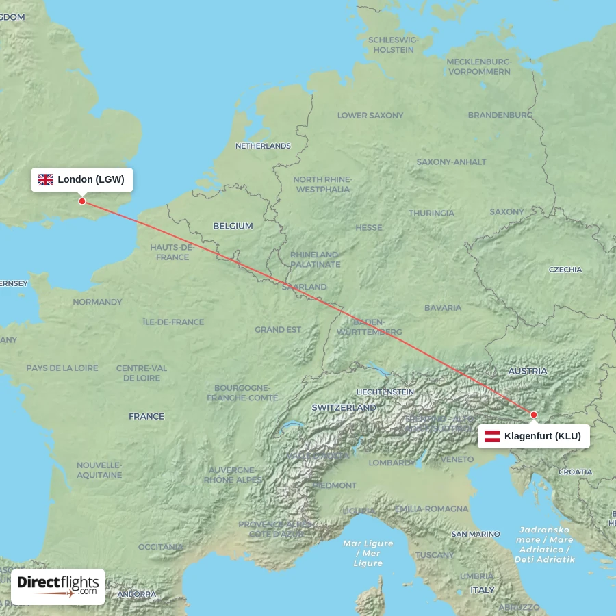 KLU - LGW route map