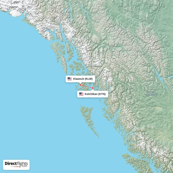 Klawock - Ketchikan direct flight map