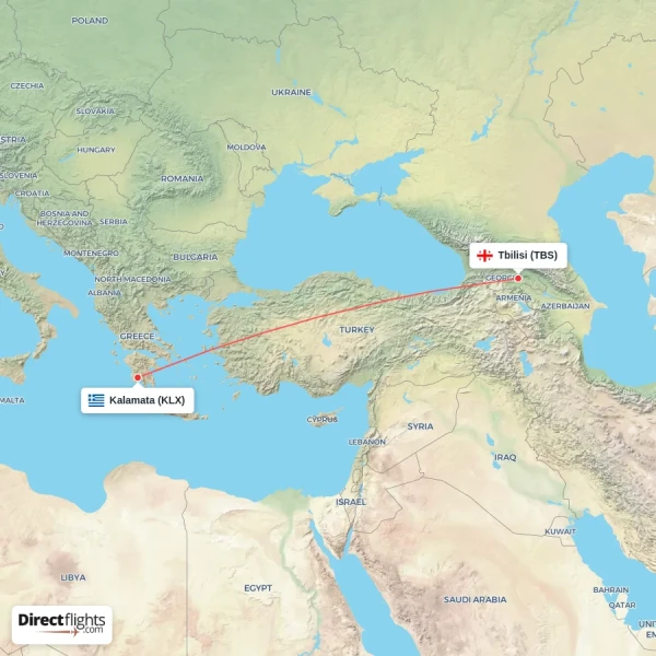 Kalamata - Tbilisi direct flight map