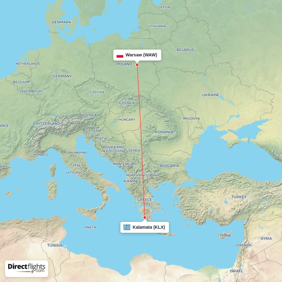 KLX - WAW route map