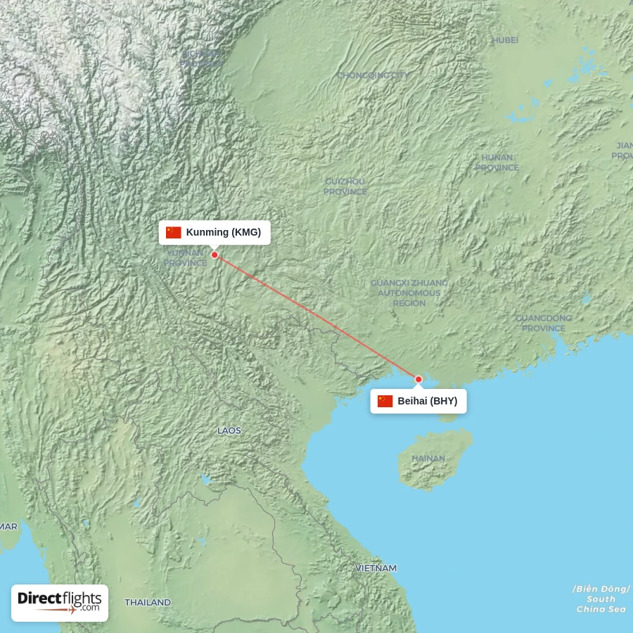 KMG - BHY route map