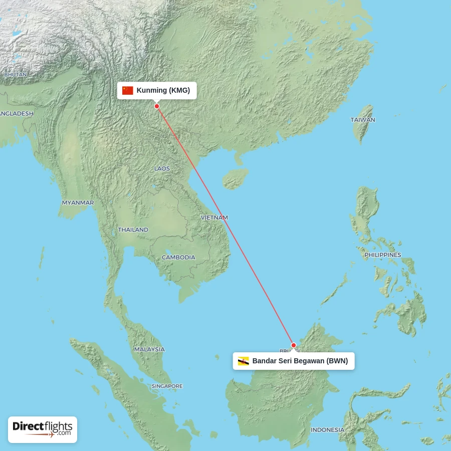 KMG - BWN route map