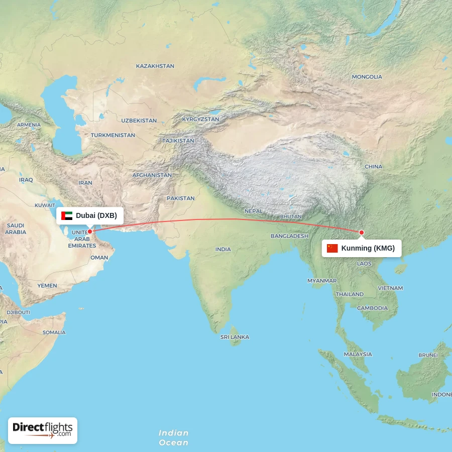 KMG - DXB route map