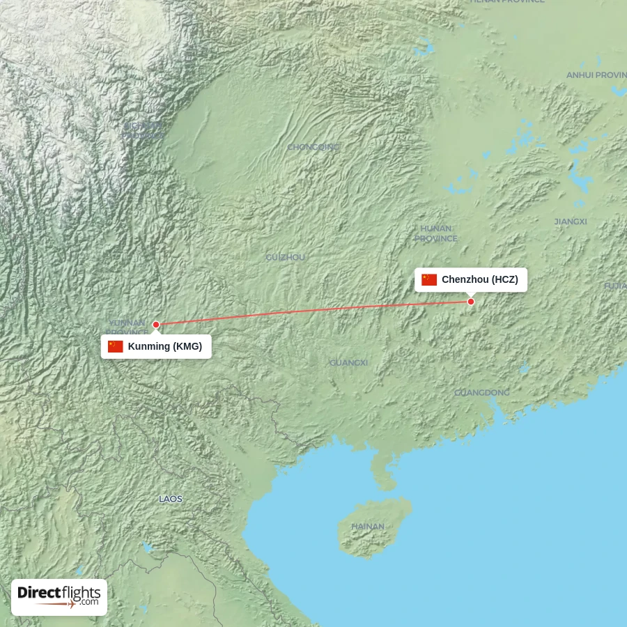 KMG - HCZ route map