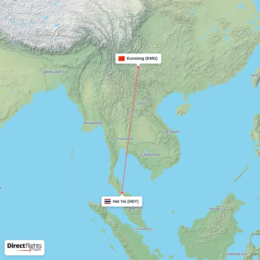 KMG - HDY route map