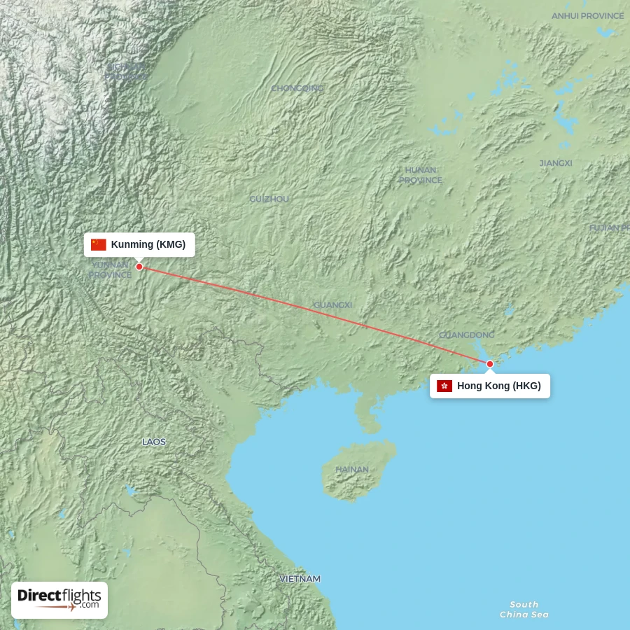 KMG - HKG route map